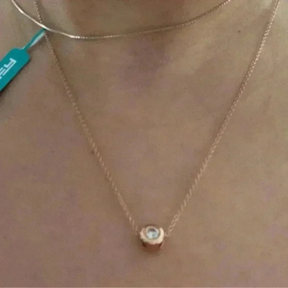 EFFY Rose Gold Necklace Bezel Round Center Diamond Pendant NWT NEVER USED - Picture 2 of 11
